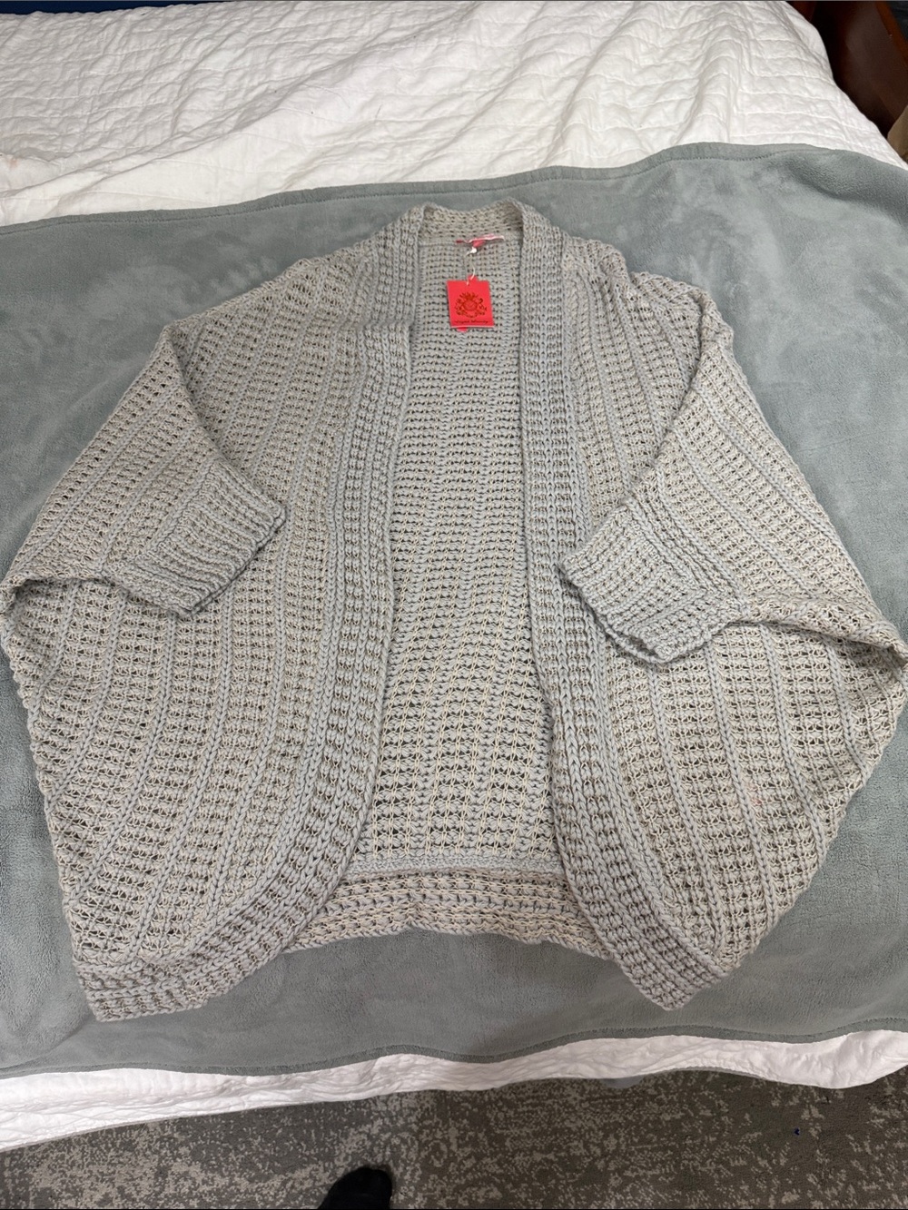 English Laundry Light Gray Crochet Open Cardigan Sweater